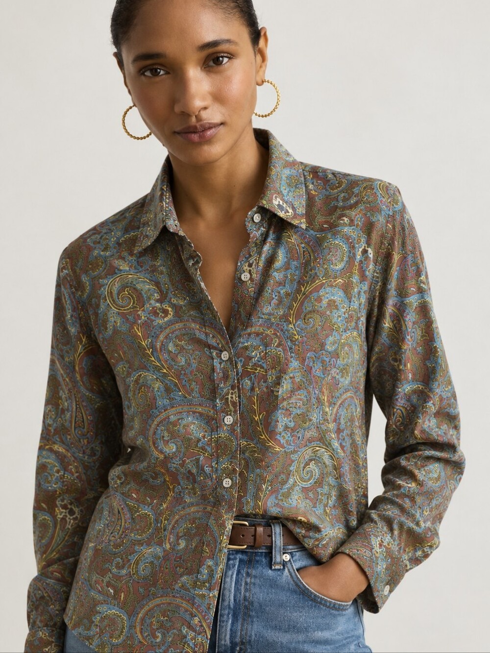 Vintage Lauren Ralph Lauren Paisley Button Down Shirt 100% Cotton XL Retro 80s